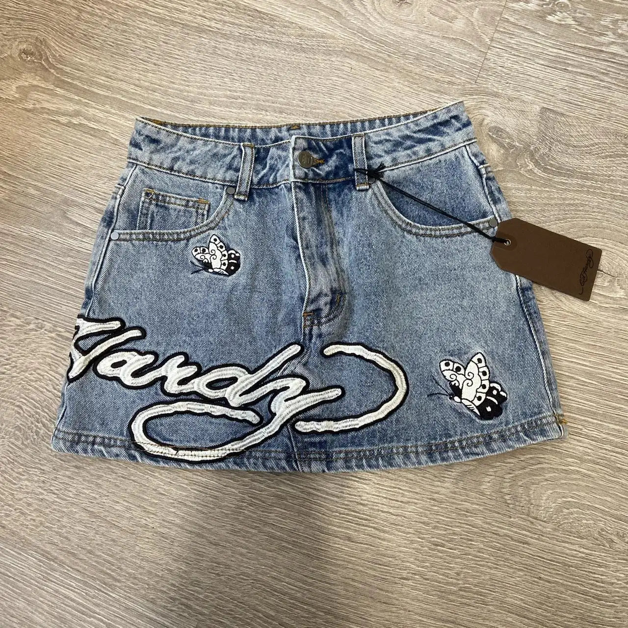 Y2K Retro Gothic Sexy Denim Skirt Fashion Street Letter Print Casual Hot Girl Short Skirt Butterfly Pattern Mini a Line Skirt-Gennys fashion