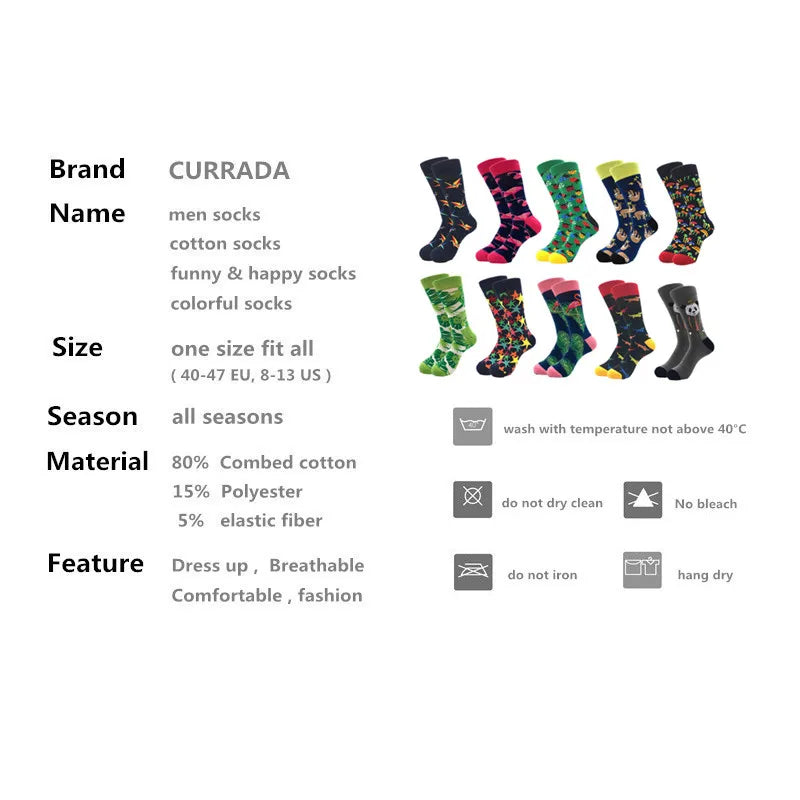 10Pairs/Lot Brand Quality Mens Socks Combed Cotton Colorful Happy Funny Sock Autumn Winter Warm Casual Long Men Compression Sock-Gennys fashion