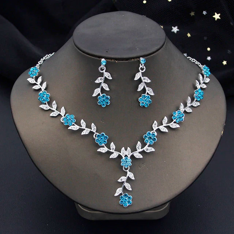 Rhinestone Bride Jewelry Sets for Women Luxury Flower Choker Necklace Earrings Wedding Dress Bridal Necklace Sets Fashion-Gennys fashion