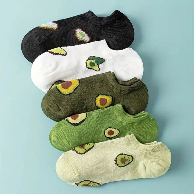 5 Pairs of Avocado Ankle Socks Cartoon Fresh Fashion Breathable Summer and Autumn 2023 New Kawaii Comforts Women'S Boat Socks-Gennys fashion