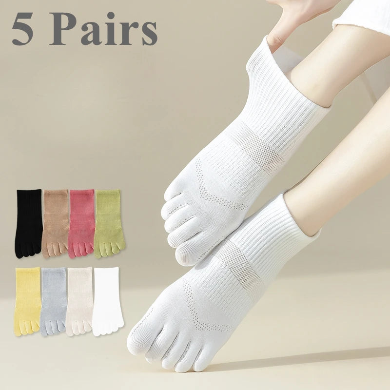 5 Pairs Five Fingers Socks Women Cotton Mesh Summer Toe Socks Sports Anti-Slip Low Cut Ankle Socks with with Separate Fingers-Gennys fashion