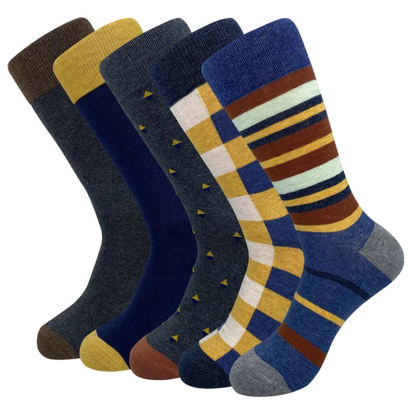 5 Pairs Mens Dress Socks plus Large Size，High Quality Combed Cotton Crew Socks，Black Cool Argyle Breathable Casual Socks for Men-Gennys fashion