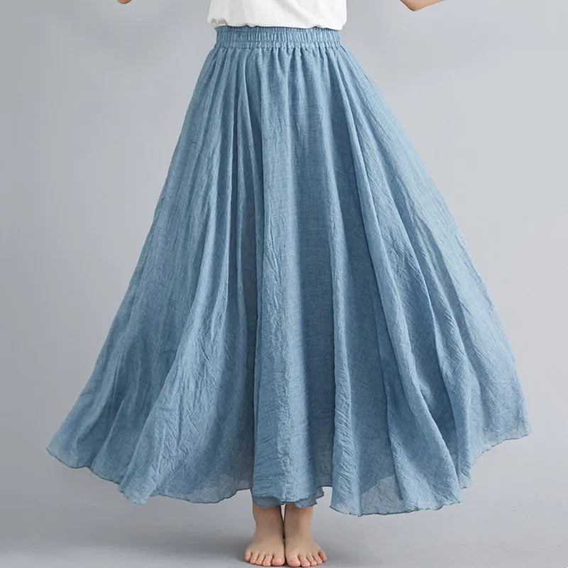 Boho Cotton Linen Maxi Skirt”