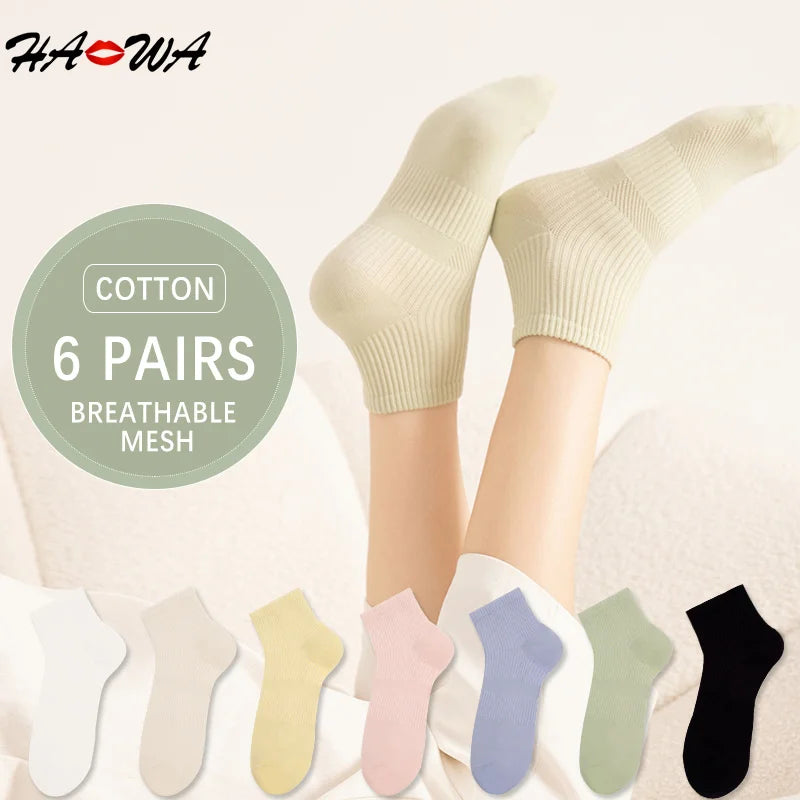 HA WA 6Pairs/Lot New Cotton Socks Women Spring Summer Thin Cotton Breathable Low-Top Short Tube Socks-Gennys fashion