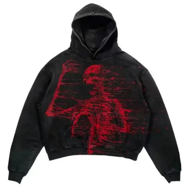 2024 Coats Streetwear Gothic Casual Alphabet Blast Print Pattern Men Clothing Skull Fashion Hoodie Men Harajuku Retro Y2K Hoodie-Gennys fashion