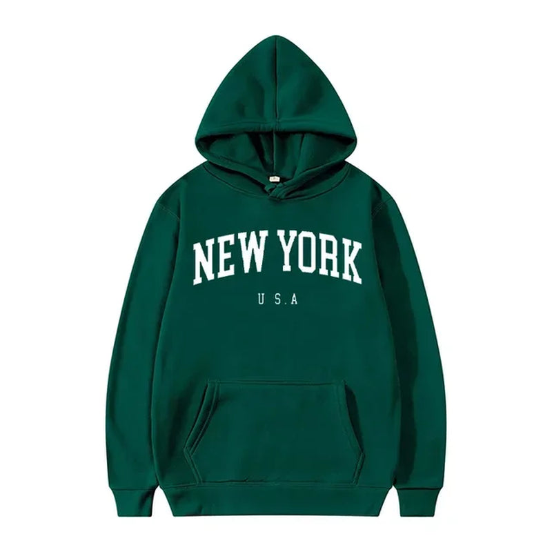 Men Women New York U.S.A City Hoodies Fashion Letter Printed Graphic Sweatshirts Loose Casual Harajuku Hooded Pullover Sportwear-Gennys fashion