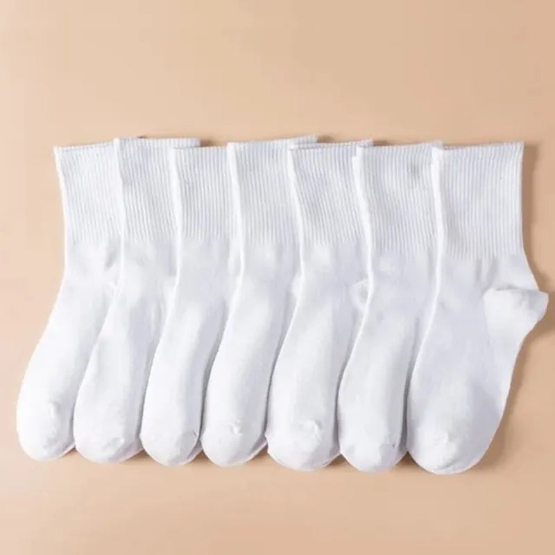 7 Pairs Mid Length Socks Women'S Classic Black White Solid Color Fashionable Casual Sports Sweat Absorbing Breathable Men Socks-Gennys fashion