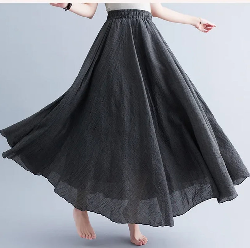 Fashion Cotton Linen Clothes Women Skirts Maxi Y2K Elegant Beach Saia Ropa Mujer Casual Vestido Boho Long Skirt Faldas Harajuku-Gennys fashion