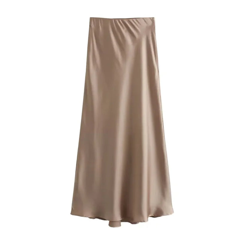 Vintage Satin Pleated Midi Skirt