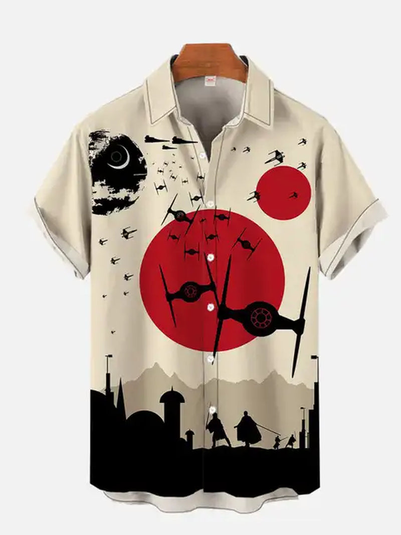 2024 Fashion Ukiyo-E Tropical Floral and Sci-Fi Space Samurai Printing Turndown Collar Hawaiian Short Sleeve Shirt Casual Shirts-Gennys fashion