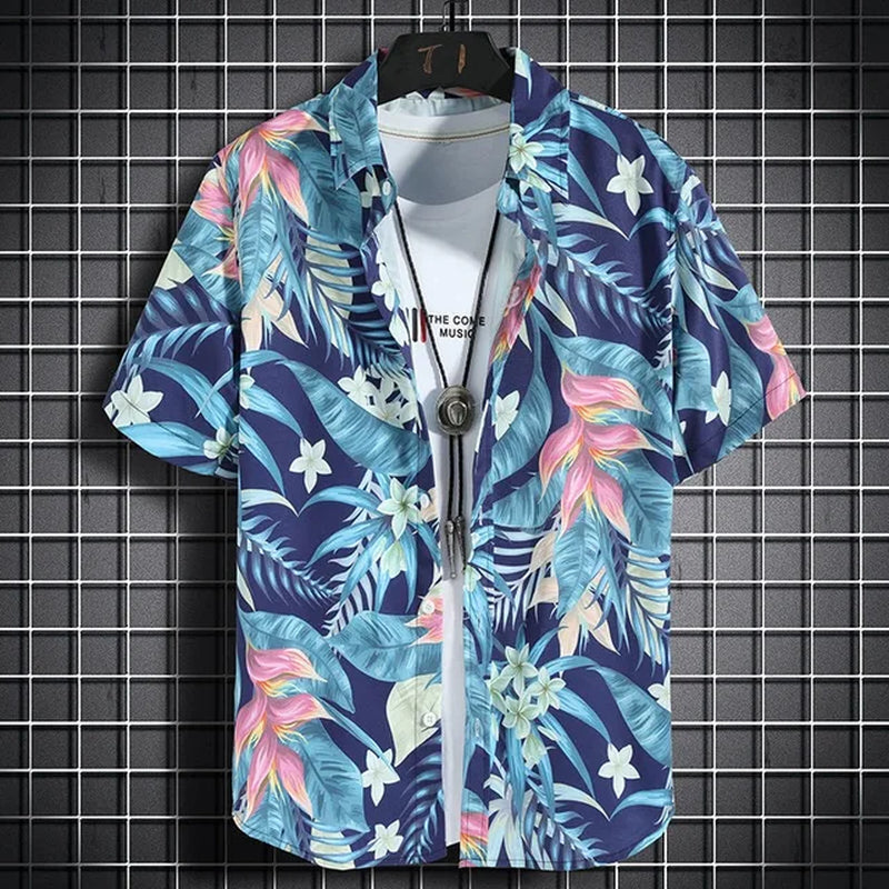 Hawaiian Beach Shirts Men'S Short-Sleeved Casual Shirts Seaside Vacation Quick-Drying Clothes Loose Floral Tops-Gennys fashion