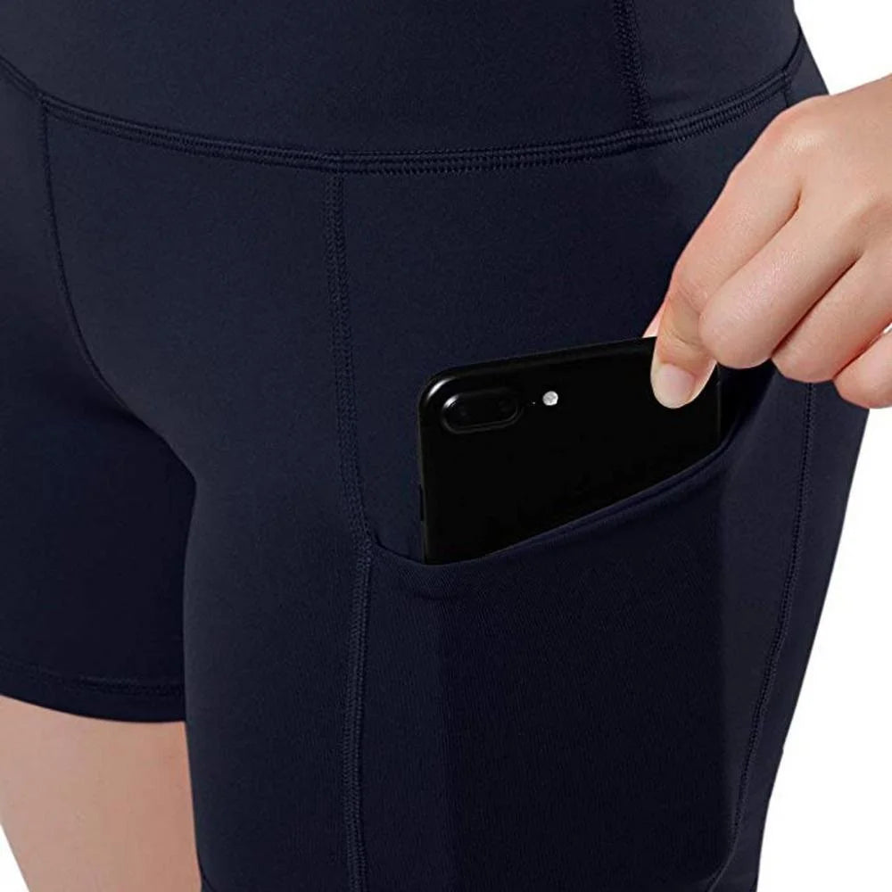 Fashion Women'S Shorts with Pocket High Waist Elastic Yoga Leggings Gym Running Sport Fitness Short Pants-Gennys fashion