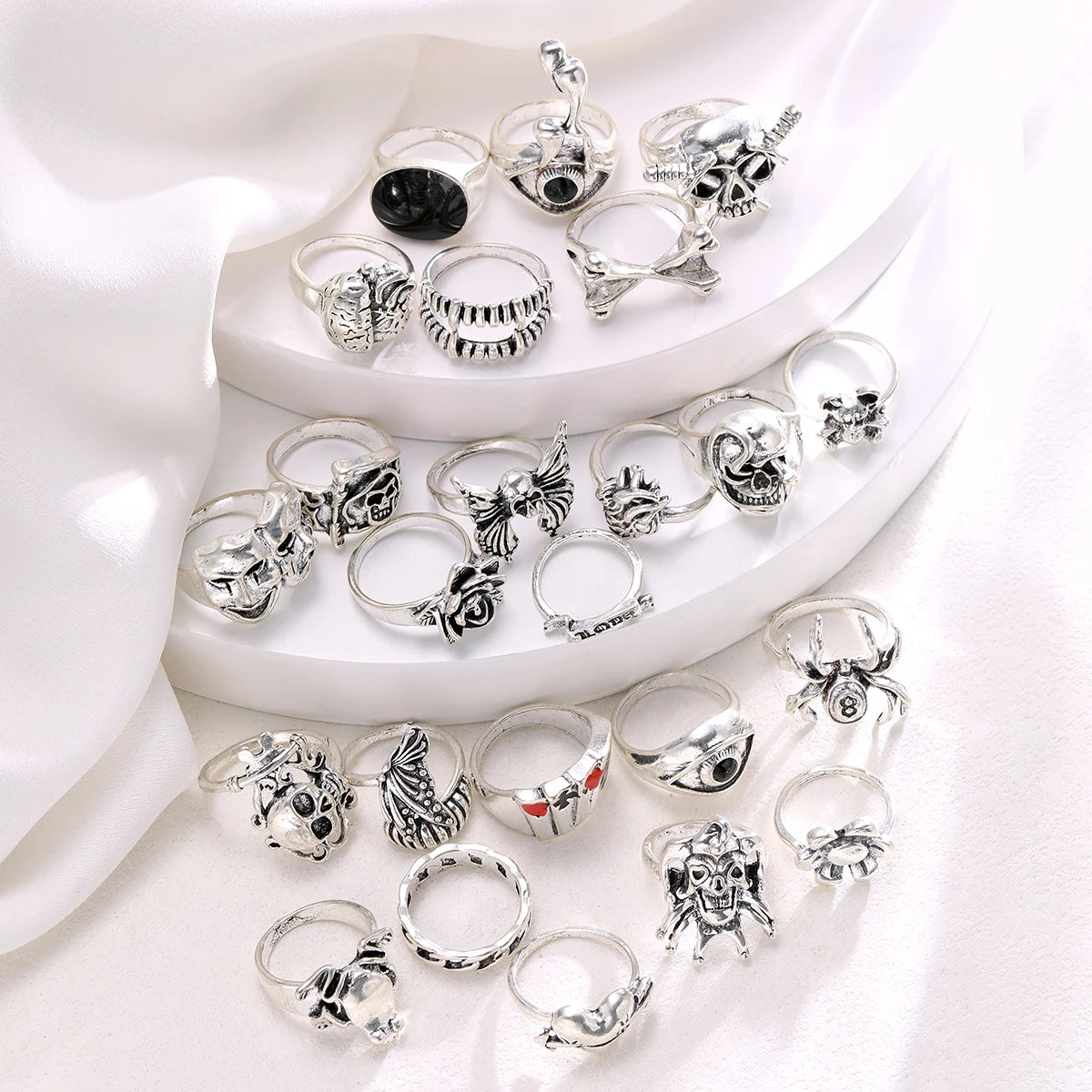 24 Pcs Gothic Skeleton Unisex Ring Set Punk Grunge Butterfly Frog Woman Man Jewelry Hip Hop Party Street Ring Accessories Gift-Gennys fashion