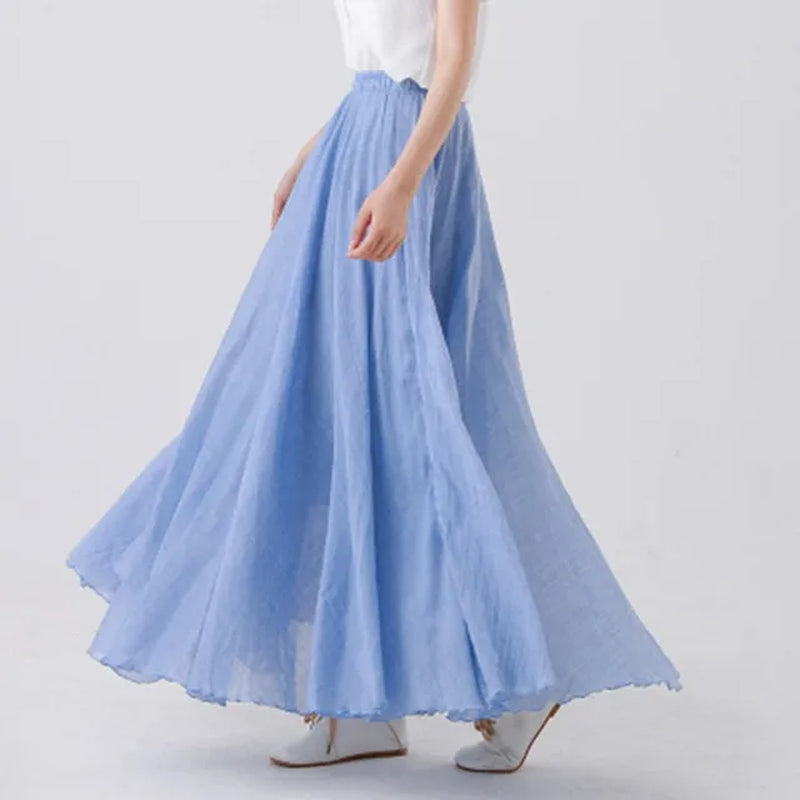 High Quality Cotton Linen Maxi Skirt Womens Casual Elastic High Waist Pleated A-Line Beach Skirts Boho Saia Feminina Faldas Jupe-Gennys fashion