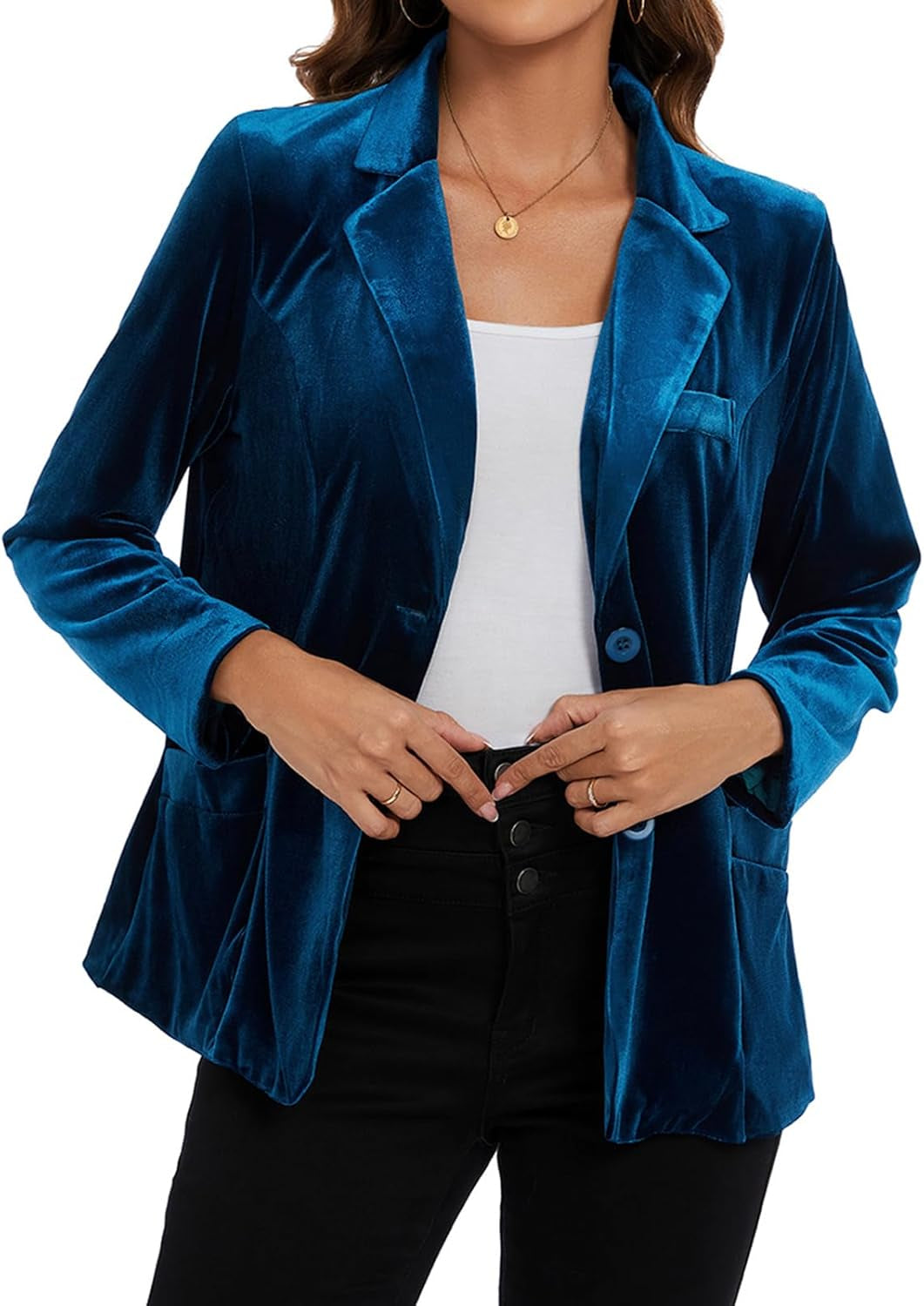 Womens Velvet Blazer Suit Jacket Casual Work Office Long Sleeve Fully Lined Blazer Jacket with Pockets Outerwear-Gennys fashion