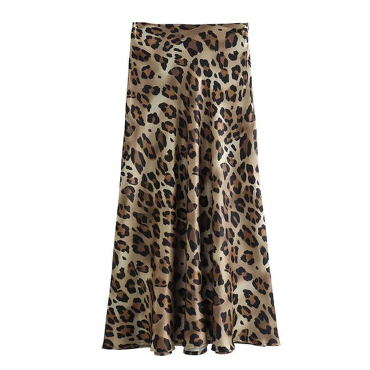 2024 Women Fashion Leopard Print Skirt Vintage High Waist Midi Skirts Elegant Women Summer Casual Streetwear Skirt-Gennys fashion