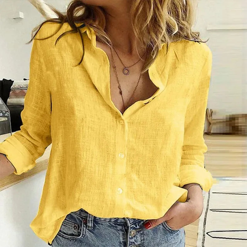 Leisure White Yellow Shirts Button Lapel Cardigan Top Lady Loose Long Sleeve Oversized Shirt Womens Blouses Autumn Blusas Mujer-Gennys fashion