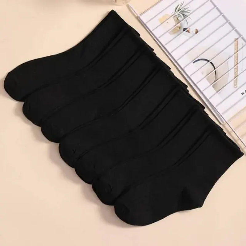 7 Pairs Mid Length Socks Women'S Classic Black White Solid Color Fashionable Casual Sports Sweat Absorbing Breathable Men Socks-Gennys fashion