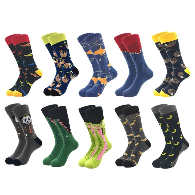 10Pairs/Lot Brand Quality Mens Socks Combed Cotton Colorful Happy Funny Sock Autumn Winter Warm Casual Long Men Compression Sock-Gennys fashion