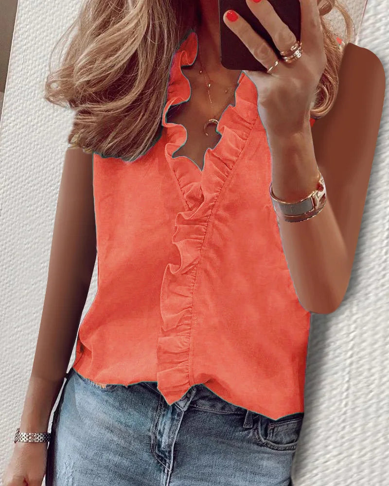 Spring/Summer New Sleeves Ruffle Edge Shirt Women'S Shirt-Gennys fashion