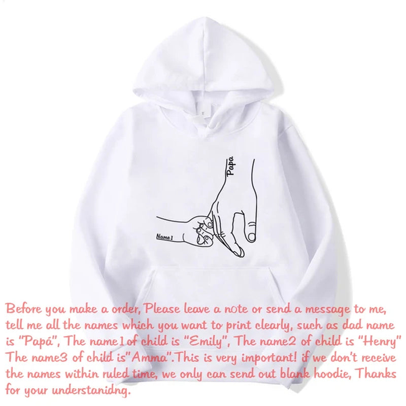 Custom Father and Child Holding Hands Hoodie Dad Kids Hand Line Sweatshirt Fathers Day Personalized Gift for Daddy Pullover-Gennys fashion