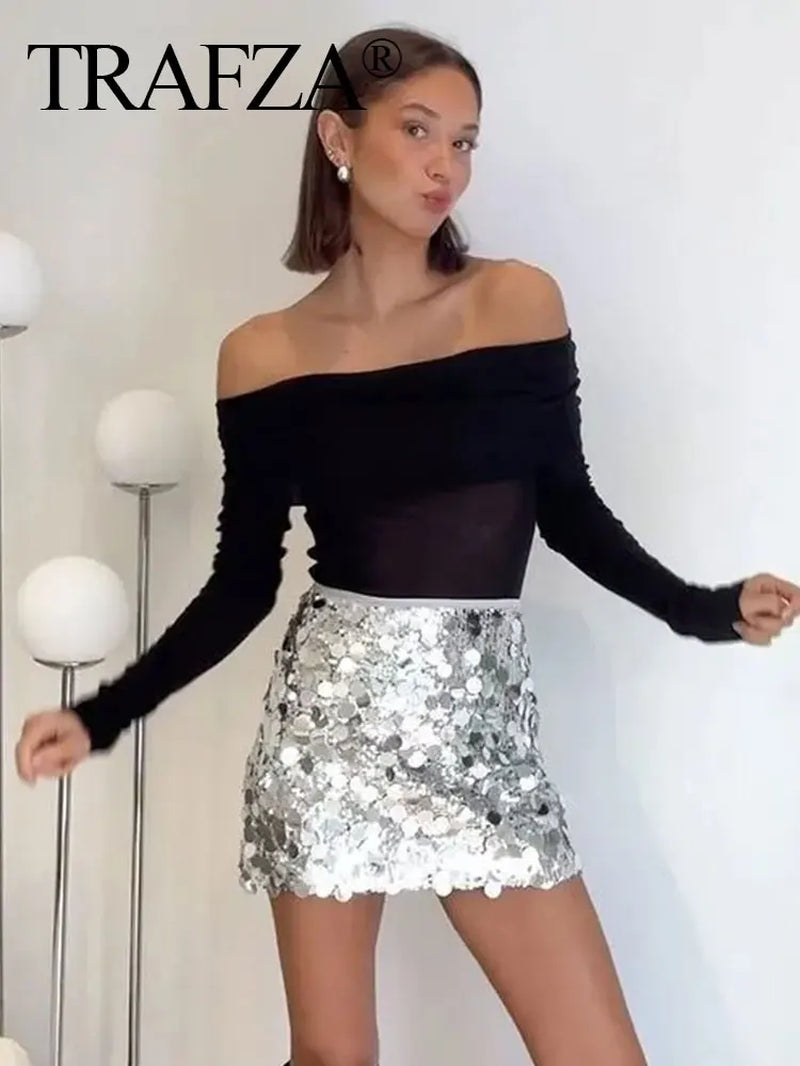 Mini Skirt for Women Sexy Sequin Short Skirts Vintage Y2K Women Clothing Summer Fashion Female Streetwear Skirt Mujer-Gennys fashion