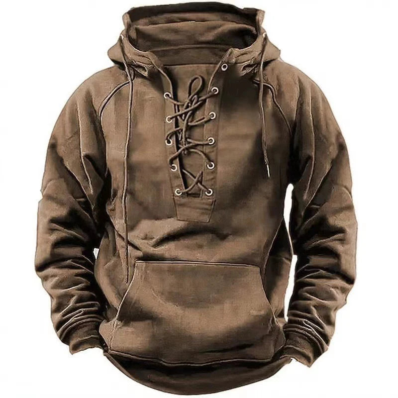 Fashion Drawstring Sweatshirt Men Clothing Vintage Loose Pullovers Shirts Male Autumn Winter Long Sleeve Hoodie Tops Streetwear-Gennys fashion