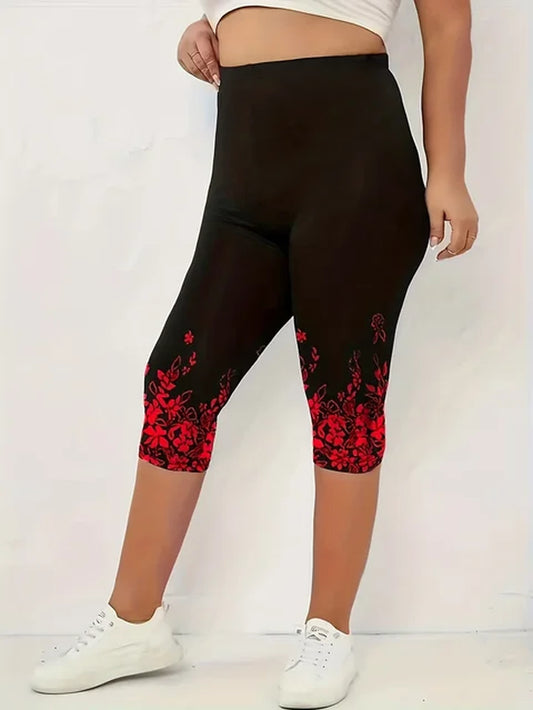 Floral Print Slim Fit Capri Leggings