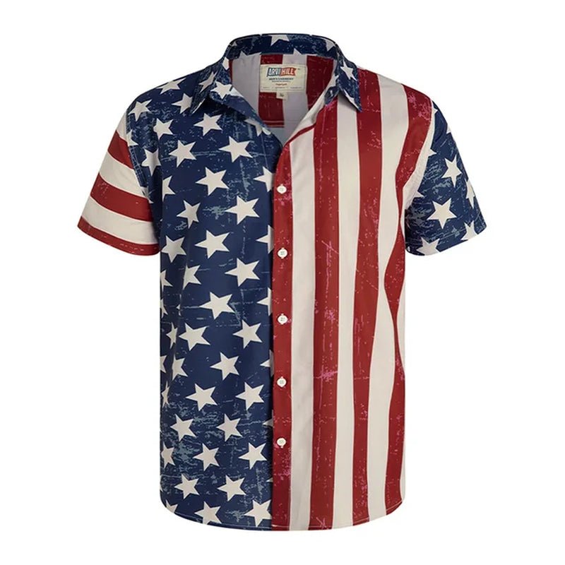 America Flag Graphic Shirts for Men Clothing 3D Printed Hawaiian Beach Shirts Short Sleeve Y2K Tops Vintage Clothes Lapel Blouse-Gennys fashion