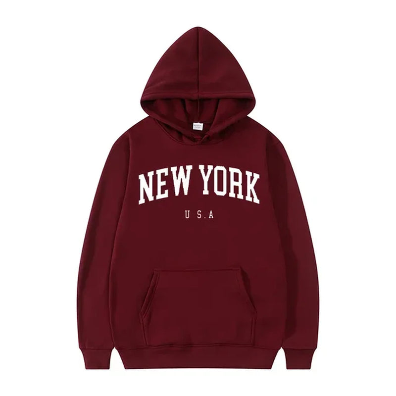 Men Women New York U.S.A City Hoodies Fashion Letter Printed Graphic Sweatshirts Loose Casual Harajuku Hooded Pullover Sportwear-Gennys fashion