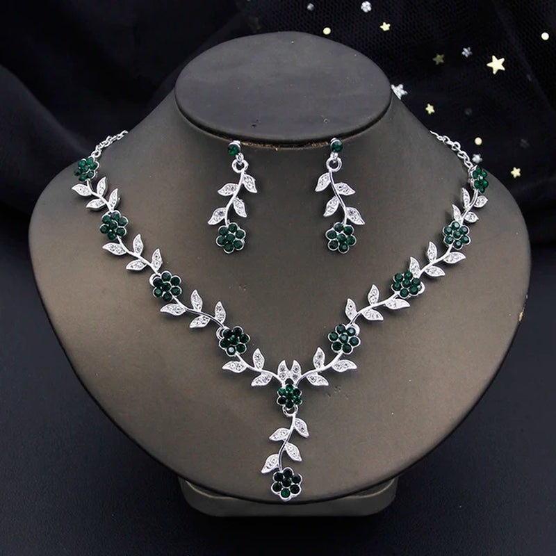 Rhinestone Bride Jewelry Sets for Women Luxury Flower Choker Necklace Earrings Wedding Dress Bridal Necklace Sets Fashion-Gennys fashion