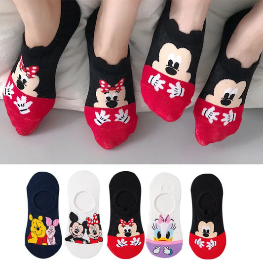 5 Pairs Disney Summer Casual Cute Women Socks Animal Cartoon Mouse Duck Socks Soft Cotton Invisible Funny Socks Size 34-40-Gennys fashion