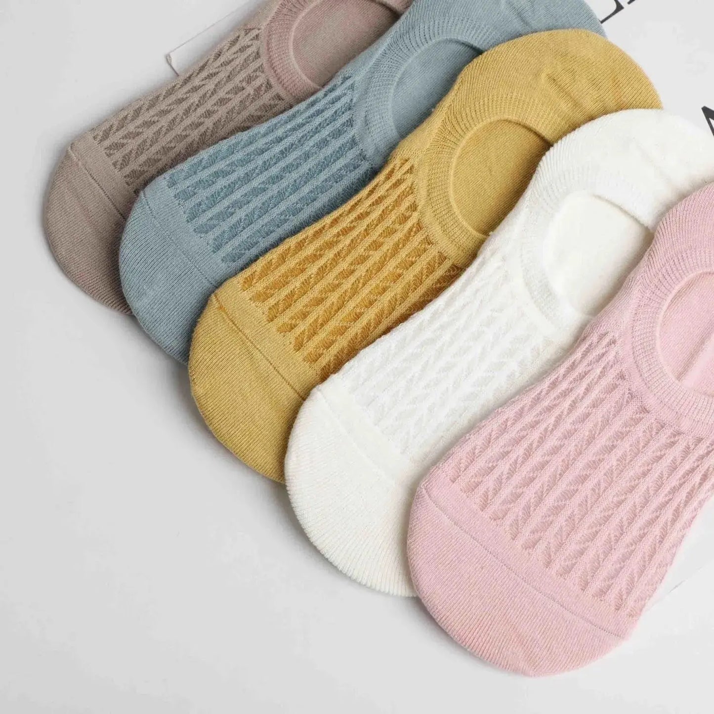 5 Pairs Summer Thin Mesh Socks Ladys Shallow Silicone anti Slip Invisible Socks Lovely Solid Color Boat Socks-Gennys fashion