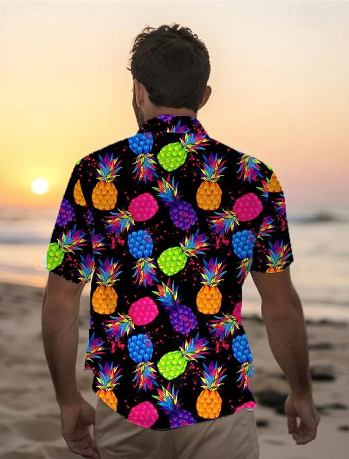 Pineapple Tropical Men'S Shirt Summer Aloha Shirt Casual Holiday Summer Spring Turndown Short Sleeve Stretch Fabric Shirt-Gennys fashion