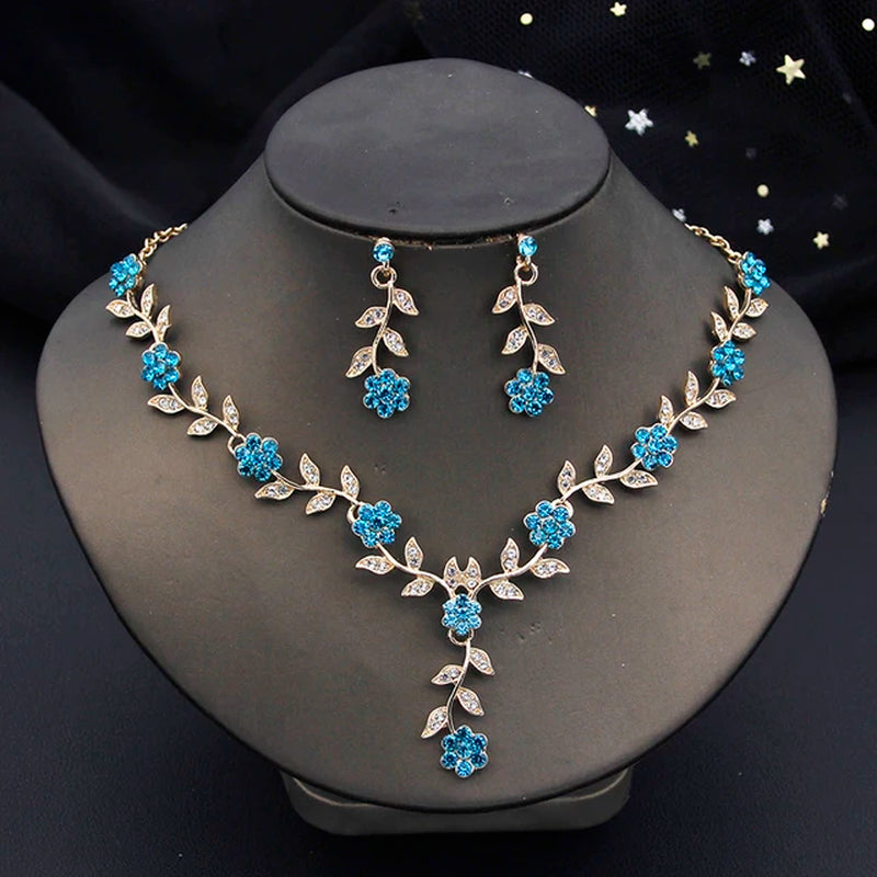 Rhinestone Bride Jewelry Sets for Women Luxury Flower Choker Necklace Earrings Wedding Dress Bridal Necklace Sets Fashion-Gennys fashion