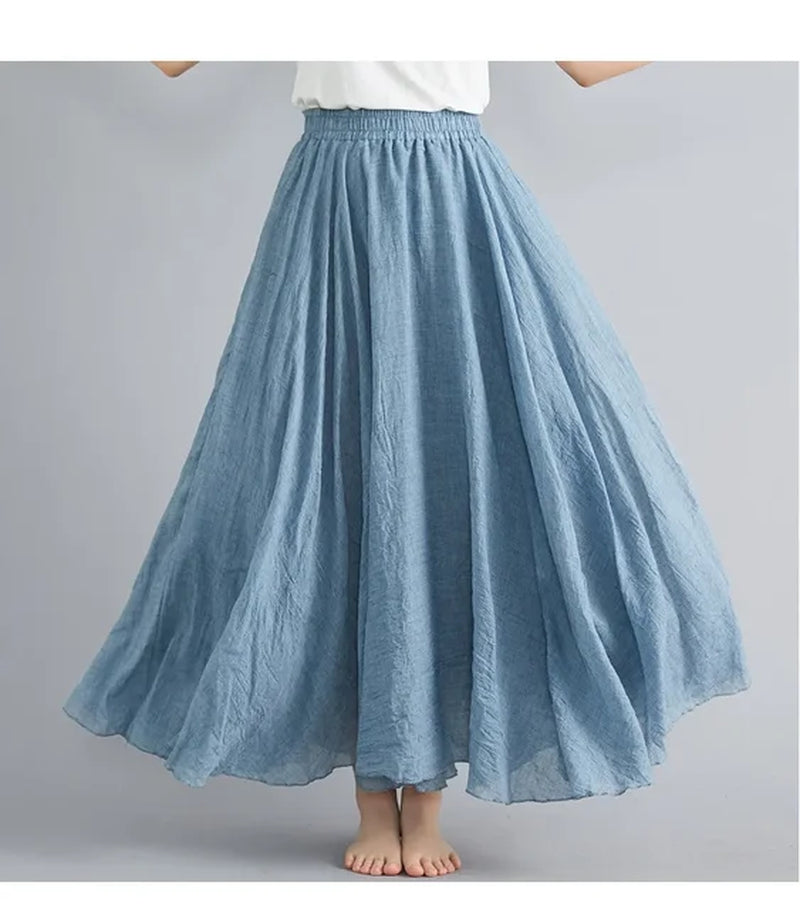 Fashion Cotton Linen Clothes Women Skirts Maxi Y2K Elegant Beach Saia Ropa Mujer Casual Vestido Boho Long Skirt Faldas Harajuku-Gennys fashion