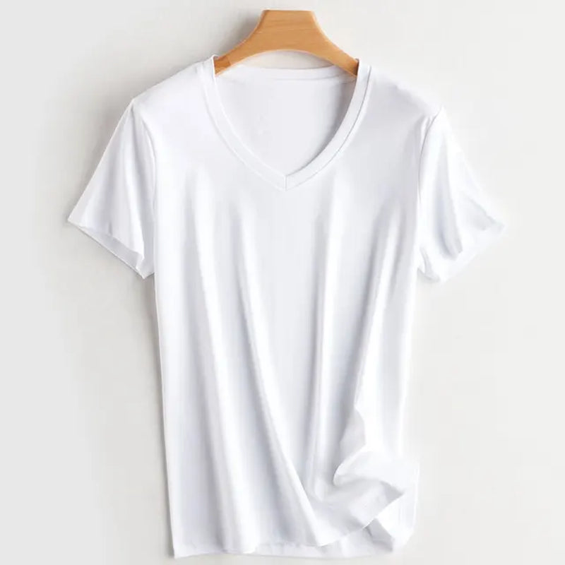 Summer 100% Mercerized Cotton Women Silk T-Shirts O Neck Short Sleeve Loose Straight Tops Simple Casual Tees for Minimalist 2023-Gennys fashion