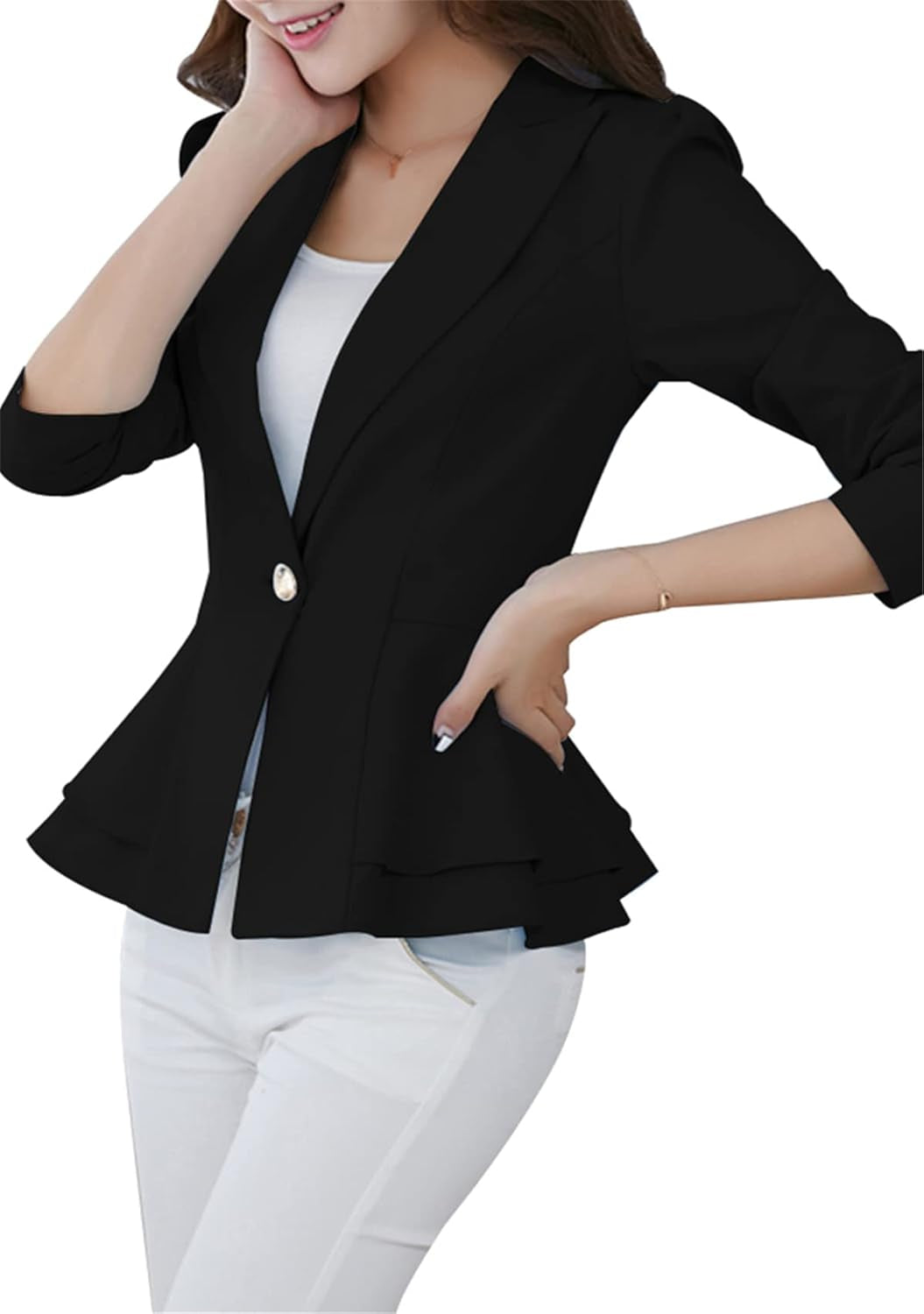 Women Elegant Jacket Suit 3/4 Sleeve Chic Slim Fit Office Business Blazer with Skirt Hem-Gennys fashion