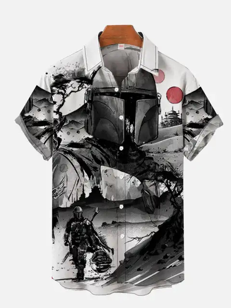 2024 Fashion Ukiyo-E Tropical Floral and Sci-Fi Space Samurai Printing Turndown Collar Hawaiian Short Sleeve Shirt Casual Shirts-Gennys fashion