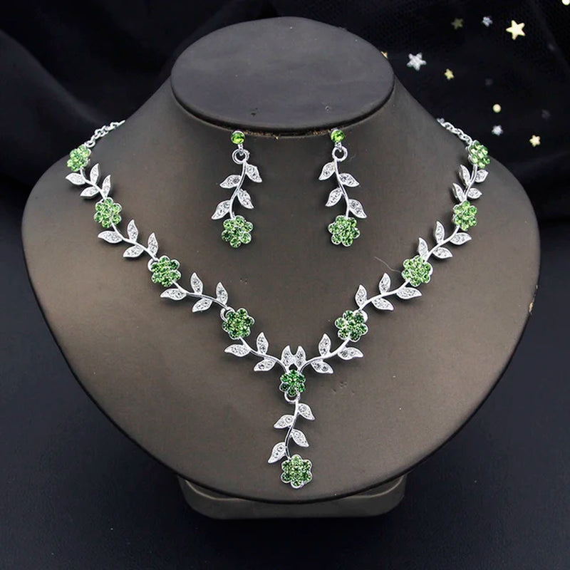 Rhinestone Bride Jewelry Sets for Women Luxury Flower Choker Necklace Earrings Wedding Dress Bridal Necklace Sets Fashion-Gennys fashion