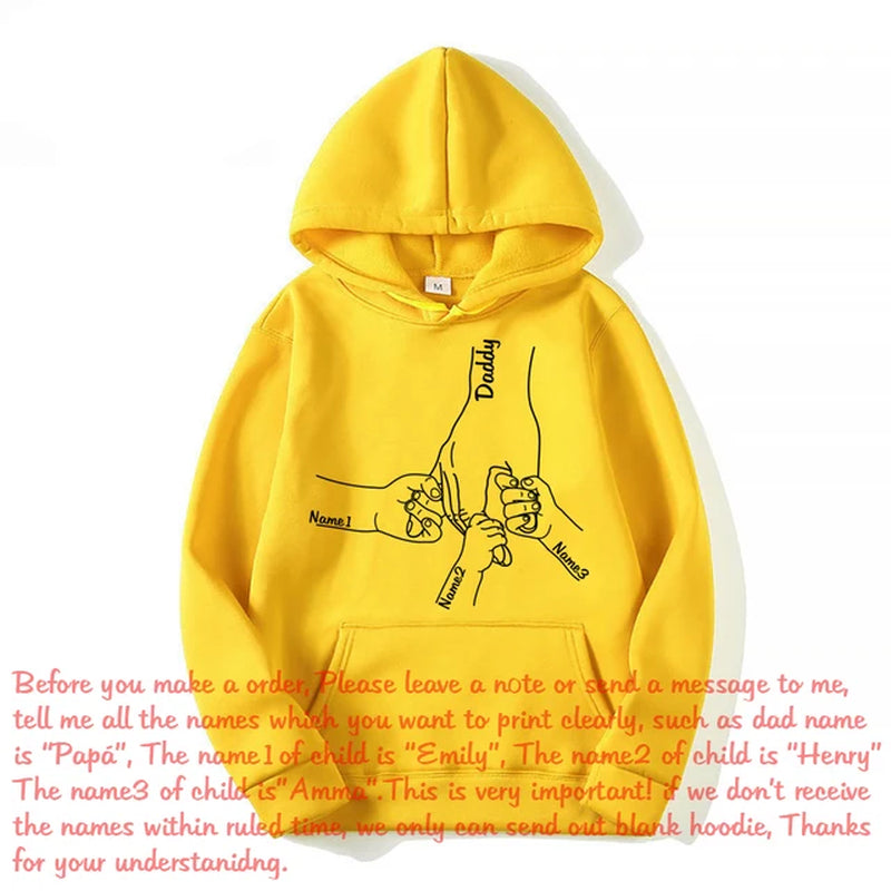 Custom Father and Child Holding Hands Hoodie Dad Kids Hand Line Sweatshirt Fathers Day Personalized Gift for Daddy Pullover-Gennys fashion