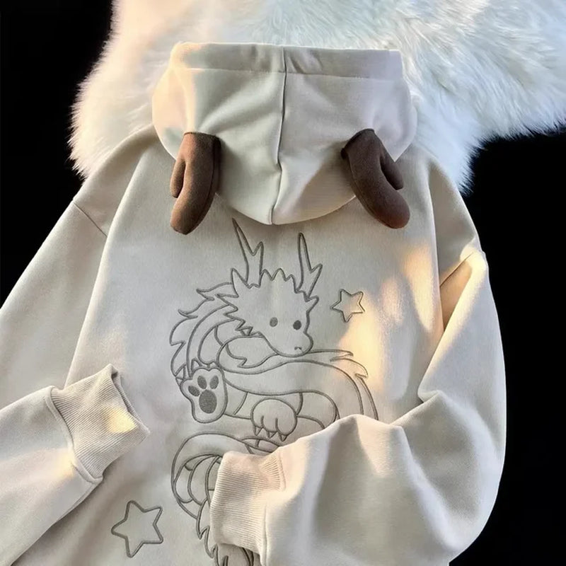 Dragon Embroidered Oversized Hoodie