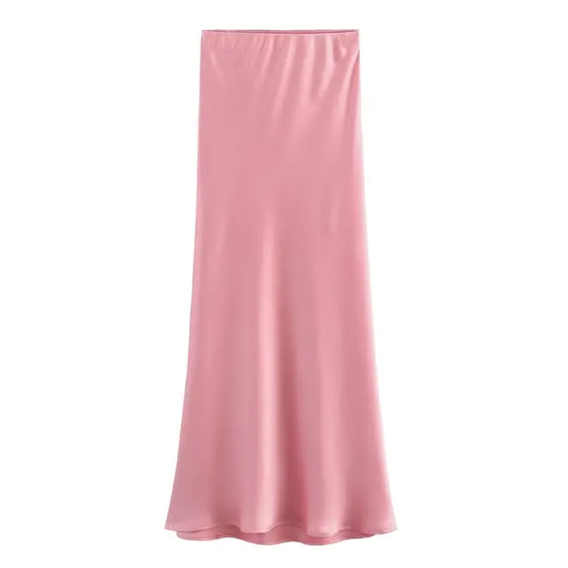 2024 Women Solid Satin Skirt Strethy High Waist Female Long Skirt 6X007-Gennys fashion