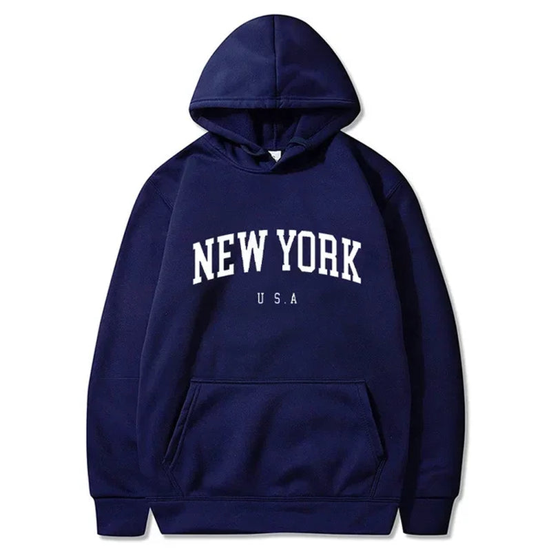 Men Women New York U.S.A City Hoodies Fashion Letter Printed Graphic Sweatshirts Loose Casual Harajuku Hooded Pullover Sportwear-Gennys fashion