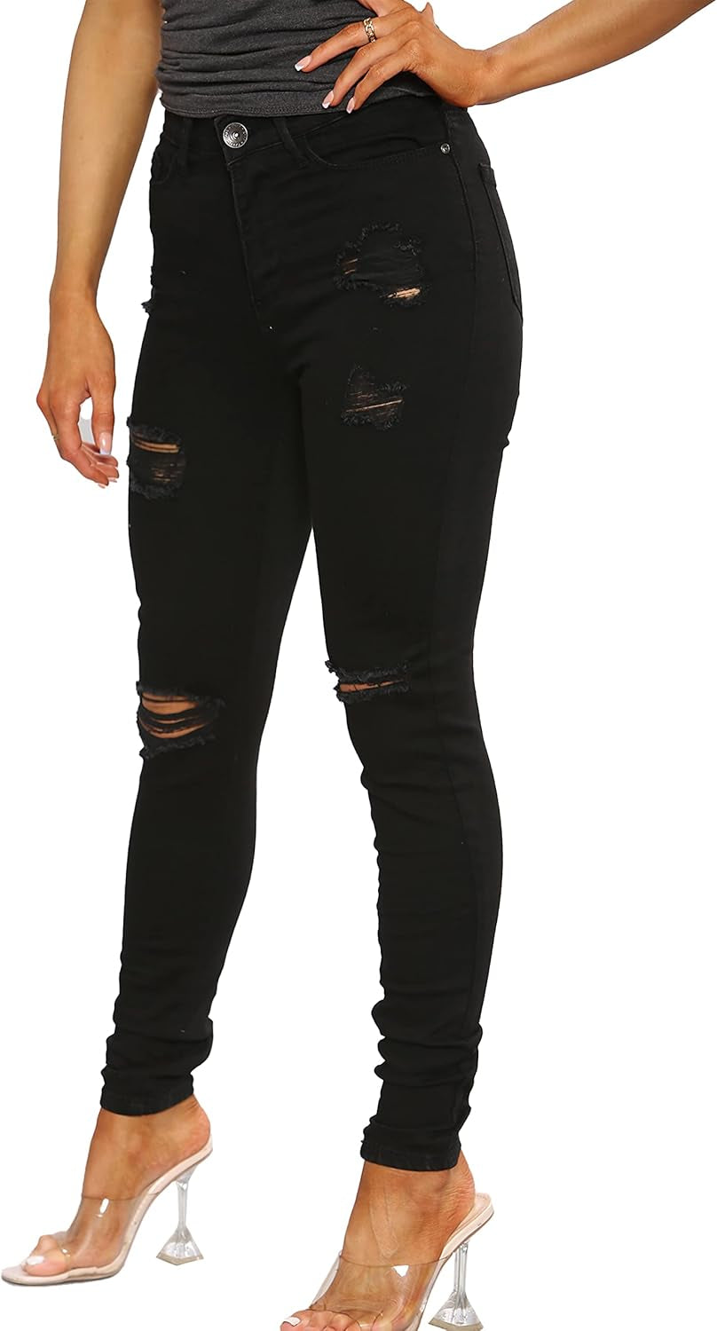 Womens Skinny Jeans Ripped Trousers Ladies Denim Slim Fit Stretch Distressed Pants-Gennys fashion