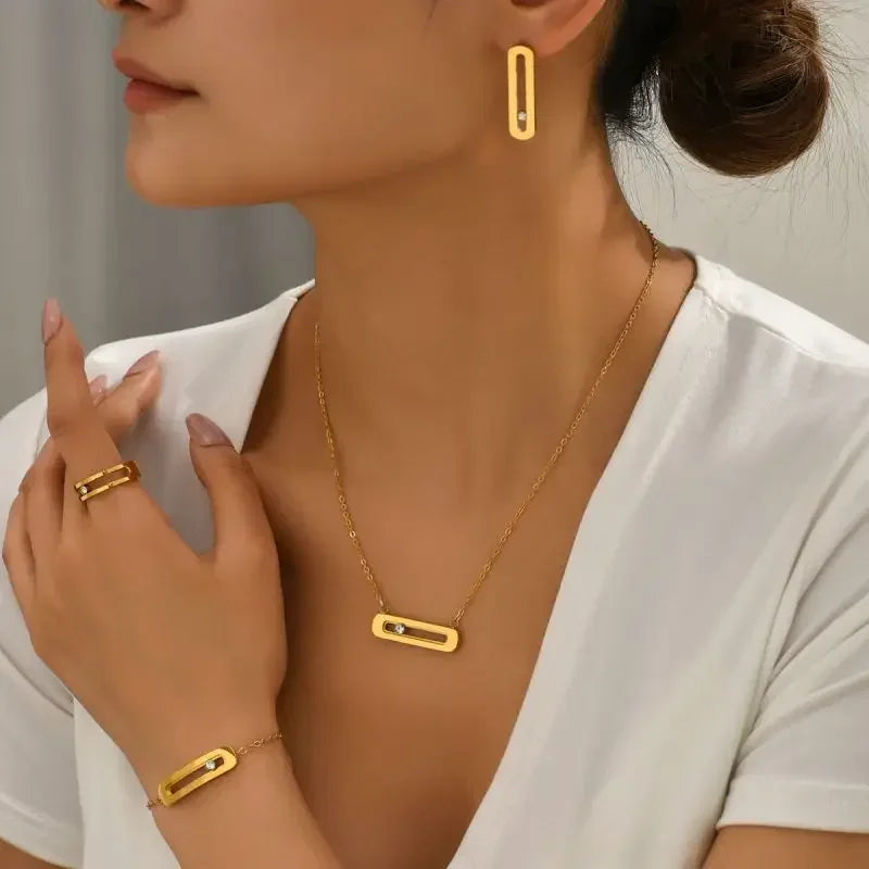 Gold Plated Crystal Jewelry Set-Gennys fashion