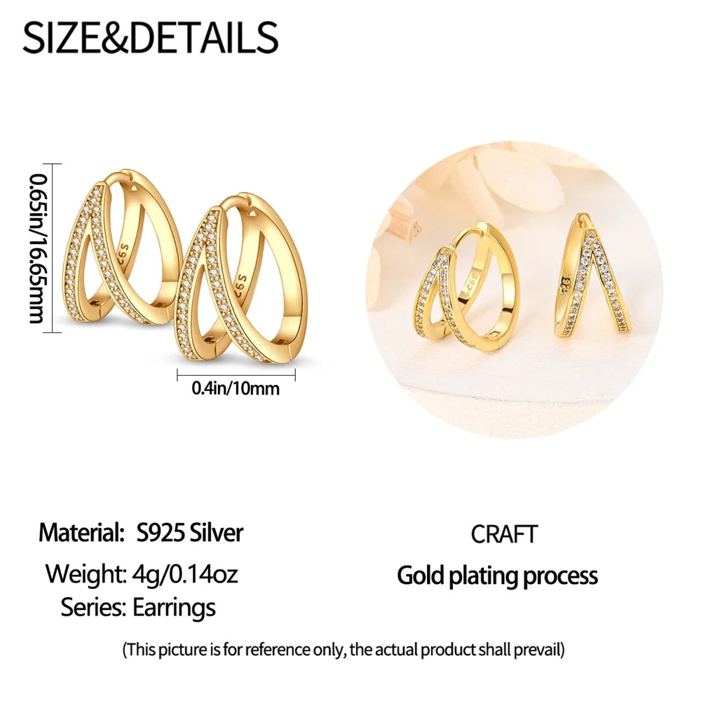 Unique 925 Sterling Silver Set Pavé Double round K Gold Earrings for Women'S Birthday Exquisite Jewelry Gift-Gennys fashion