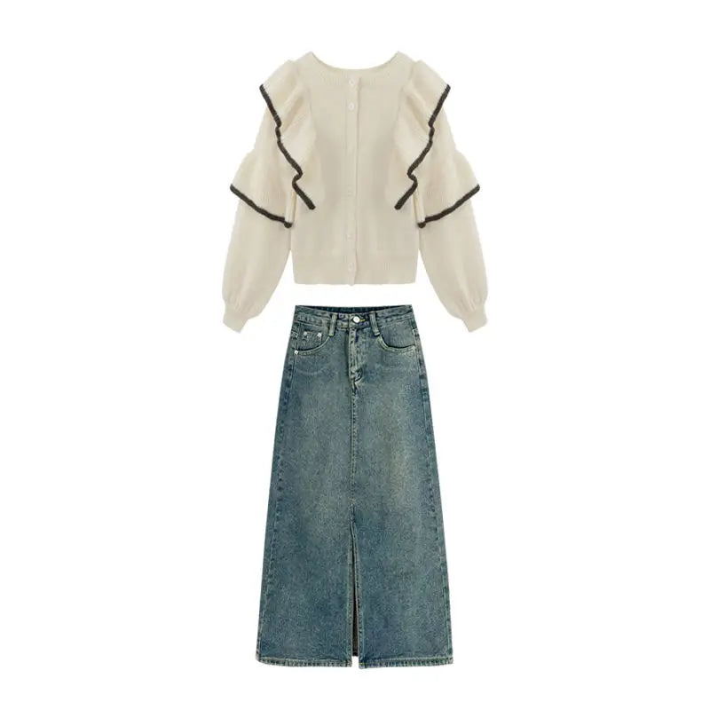 Korean Version of Ins Retro High-Waisted Split Denim Jeans Skirt Women Loose Thin Long A-Line Bag Hip Skirt Tide Women Jeans-Gennys fashion