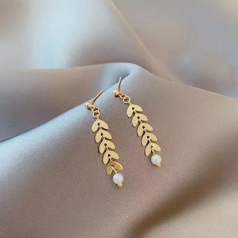 Gold Wheat Ear Pearl Jewelry Set-Gennys fashion