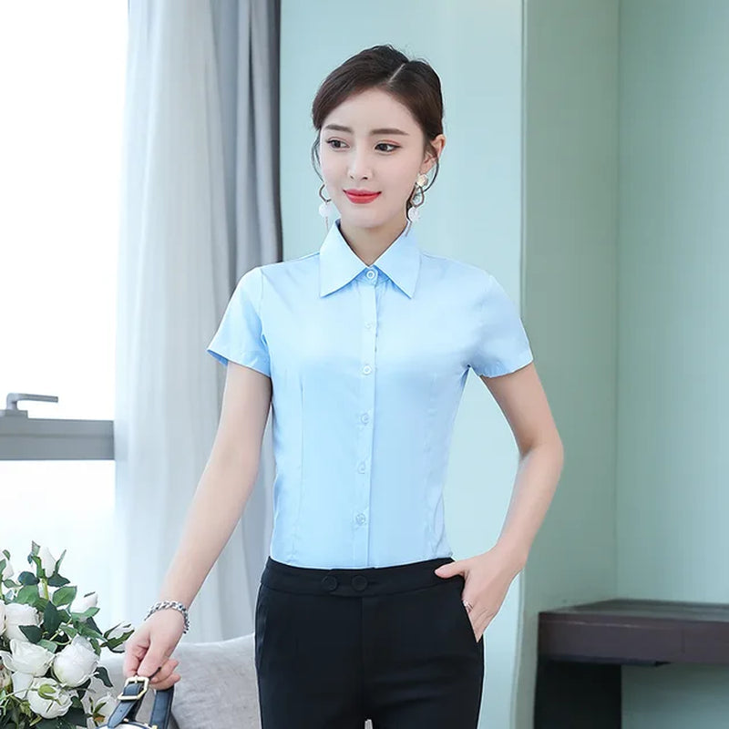 Korean Fashion White Shirt Women Autumn Short Sleeve Blouse Slim Office Lady Tops Women'S Shirt S-5XL Student Shirt Women'S Wear-Gennys fashion